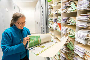 Barb Hellenthal in the herbarium